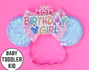 Minnie Birthday Ears, Baby Mickey Ears, Kid Mouse Ears Elastic Headband, Toddler Birthday Crown Minnie Ear, 1st Birthday Gift for Daughters