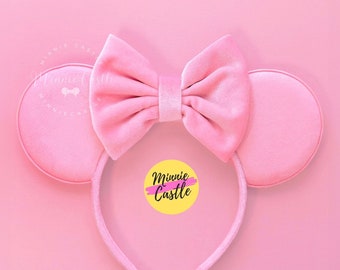 Pink Mouse Ear, Mickey Ears, Pink Minnie Ears, Velvet Bow Mouse Ears, Minnie Ears, Mouse Ears Headband, Pink Minnie Ears,  Minnie Ears Gift