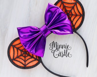 Spiderweb Mouse Ears for Halloween | Black Orange Purple Headband | Theme Park Accessory
