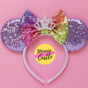 Mickey Ears with Crown, Mickey Ears, Minnie Ears, Rainbow Mouse Ears, Minnie Ears, Mouse Ears headband, Birthday Ears, Princess Ears