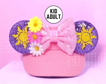 Tangle Lost Princess Visor, Mouse Ear VIsor, Mickey Ears, Rapunz Mouse Ear Visor, Minnie Ears Hat for Adults and Kids, Pink and Purple