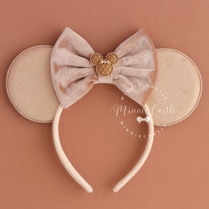 Mickey Ears, Beige Mickey Ears, Velvet Mouse Ears, Minnie Ears, Minnie Charm Mickey Ears, Cream Ears, Minnie Ears, Mouse Ears Headband