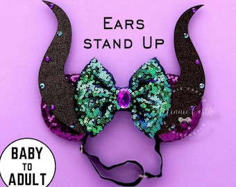 Malficent Ears, Mickey Ears, Mistress of All Evil Ears, Minnie Ears, Halloween Mouse Ears, Mouse Ears With Elastic Headband, Evil Ears