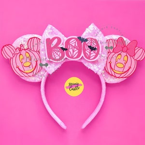 Pink Pumpkin Mouse Ears, Mickey Ears, Halloween Minnie Ears, Halloween Ears, Mouse Ears headband for Adults and Kids, Minnie Ears Gifts