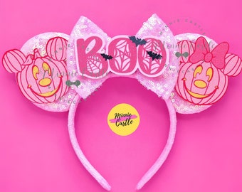 Pink Pumpkin Mouse Ears, Mickey Ears, Halloween Minnie Ears, Halloween Ears, Mouse Ears headband for Adults and Kids, Minnie Ears Gifts