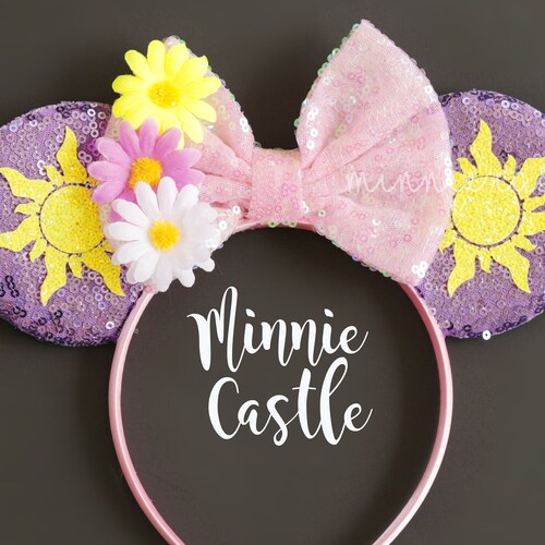 Rapunzel Minnie ears, Rapunzel ears, Mickey Ears, Princess Rapunzel Minnie Mouse, Rapunzel Disney Mouse Ears Headband, Flower Minnie ears