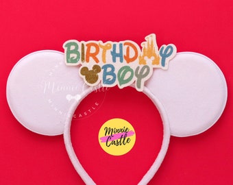 Oreilles de garçon d'anniversaire, oreilles de Mickey d'anniversaire, oreilles de souris d'hommes de garçon, oreilles d'anniversaire, oreilles de souris de tête de Mickey, oreilles de Minnie, bandeau d'oreilles de souris