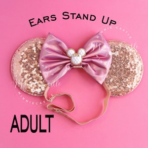 Minnie Ears Elastic Headband, Mickey Ears, Women Adults Mouse Ears, Rose gold Pink Minnie Charm Mickey Ears, Mickey Ears Elastic Headband