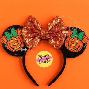 Mickey Ears Halloween, Halloween Pumpkin Ears, Mickey ears, Minnie ears, Pumpkin Halloween Minnie ears, Orange Black Mouse Ears Headband