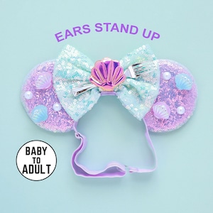 Mermaid Mickey Ears, Shell Mouse Ears, Adult Women Minnie Ears with Elastic Headband, Minnie Ears, Mermaid Ears, Characters Ears