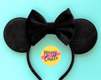 Mickey Ears, Black Mickey Ears, Velvet Bow Mouse Ears, Minnie Ears, Mouse Ears Headband, Black Ears, Mickey Ears, Black Velvet Ears