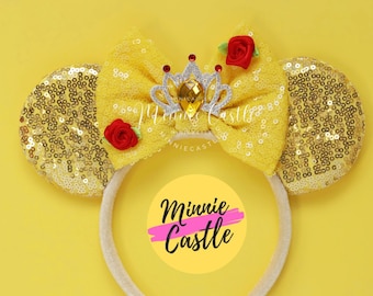 Belle Ears, Belle Mickey Ears, Beauty and The Beast Ears, Princess Mouse Ears, Belle Minnie Ears, Princess Rose Ears, Mouse Ears Headband