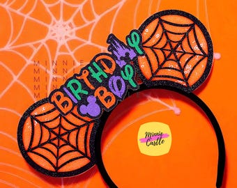 Birthday Boy Halloween Ears, Spider Web Mouse Ears, Mickey Ears Headband for Boys, Minnie Ears, Halloween Birthday Party Gift Kids & Adults