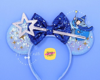 Three Fairies Mickey Ears, Fairy Godmother Mouse Ears, Minnie Ear, Sleeping Princess Ear, Blue Aurora Mouse Ear Headband for Adults and Kids