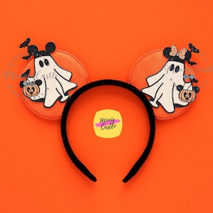 Halloween Geist Micky Ohren, Maus Ohren für Jungen und Männer, Orange & Schwarz Minnie Ohren, Halloween Kürbis und Fledermäuse Stirnband, Micky Ohren