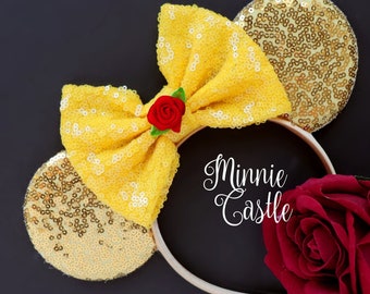 Rose Princess Mouse Ears | Golden Beauty Headband for Kids & Adults | Theme Park Accessories