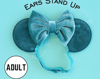Mickey Ears for Adults, Mickey Ears, Women Mouse Ears, Minnie Ears, Mickey Ears Elastic Headband, Teal Velvet Bow Emerald Green Ears