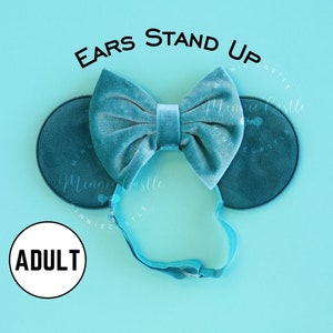 Mickey Ears for Adults, Mickey Ears, Women Mouse Ears, Minnie Ears, Mickey Ears Elastic Headband, Teal Velvet Bow Emerald Green Ears