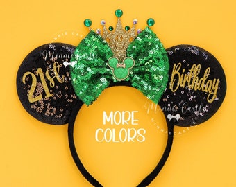 21st Birthday Ears, Mickey Ears, Birthday Girl Mouse Ears, Minnie ears, Birthday Ears, Green Mickey Ears, Mouse ears headband for Gift