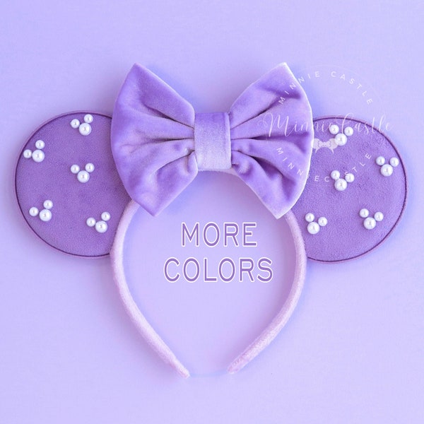 Mickey Pearls Ears, Mickey Ears, Pearl Minnie Ears, Light Purple Ears, Mouse Ears Headband, Velvet Mickey Ears, Lavender Mickey Ears