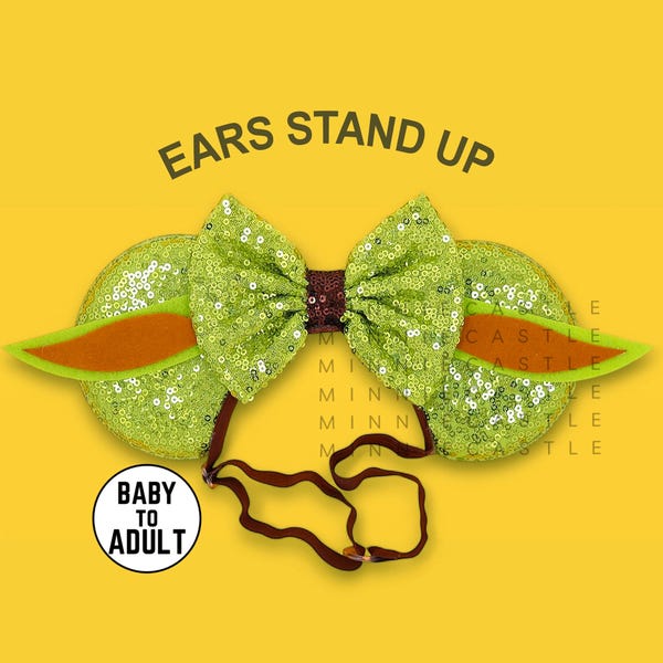 Cute Alien Baby Mouse Ears with Elastic Headband, Mickey ears, Minnie Ears, S Wars Green Ears for Babies, Kids & Adults, Characters Ears