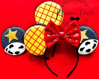 Toy Cowboy Story Mouse Ears, Mickey Ears, Woody Minnie Ears, Mouse Ears Headband, Characters Ears, Gift Idea for Girls & boys, Kids, Adults