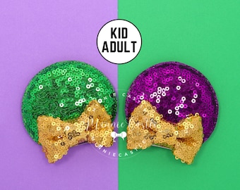 Mardi Gras Mouse Ears, Mickey Ears Hair clips, Minnie ears, Mardi Gras Mouse ears for Kids to Adult, Minnie Hair Clips for toddlers,