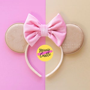 Matte Beige and Pink Mouse Ears, Mickey Ears, Velvet Mickey Ears, Minnie Ears, Mouse Ears Headband, Mickey Ears, Velvet Ears