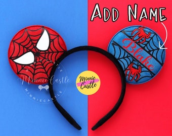 Custom Name Spider Mouse Ears Headband | Personalized Red Blue Hero Costume for Boys and Men | Theme Park Birthday Gift