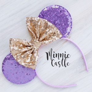 Mickey Ears, Light Purple Mickey Ears, Minnie Ears, champagne Bow Mouse Ears, Mouse Ears Headband, Mickey Ears, Mickey Ears, Characters Ears