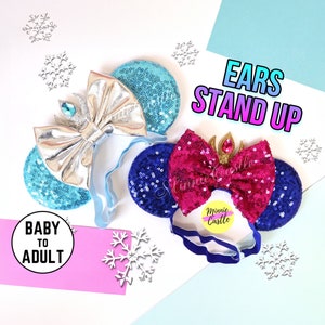 Elsa and Anna Mickey Ears, Frozen Mouse Ears, Elsa Mickey Ears, Princess Ears, Minnie Ears, Mouse Ears with Elastic Headband, Mickey Ears