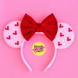 Mickey Pearl Ears, Valentines Day Mickey Pearls  Ears, Minnie Ears, White Pearl Ears, Mickey Ears, Mouse Ears Headband, Velvet Mickey Ears,