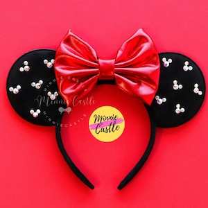 Orejas de Mickey de cristal, orejas de Minnie, orejas de Mickey, orejas de Mickey con perlas, orejas de ratón, diadema con orejas de ratón y diamantes de imitación iridiscentes, orejas de Disney