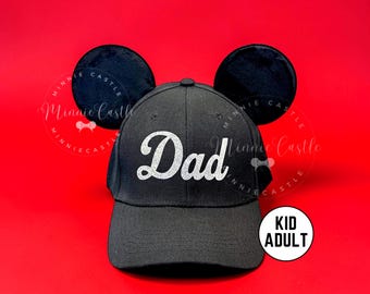 Dad Mickey Ears Hat, Custom Name Mouse Ears Hat, Personalized Minnie Ears Hat for Kids and Adults