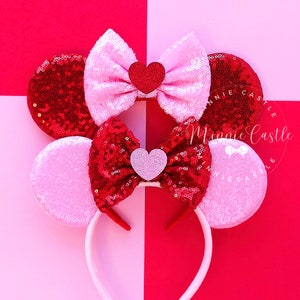 Valentines Day Mickey Ears, Valentines Day Minnie ears, Mickey Ears, Minnie Ears, Mouse Ears headband, Heart Mickey Ears for Adults Kids image 1