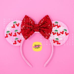Cherry Mickey Ears, Pink Mouse Ears, Cherry Minnie Ears, Red Cherry Pink Mouse Ears Headband, Custom Color Mickey Ears for Adults and Kids
