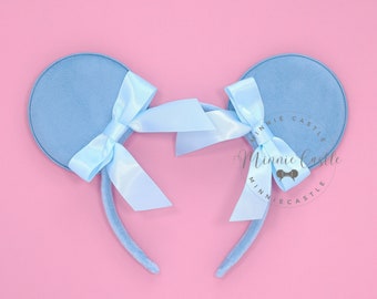 Cinderell Mickey Ears, Mickey Ears, Sly Blue Satin bow Mickey Ears, Minnie Ears,  Coquette Ribbon Bow Mouse Ears, Sky Blue Minnie Ears