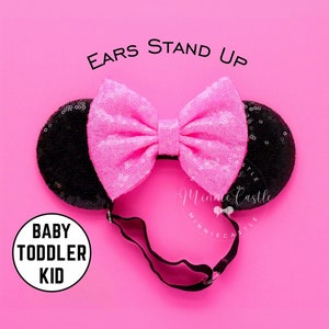 Minnie Ears, Hot Pink Mickey Ears, Baby Toddlers Mouse Ears, Mickey Ears Elastic Band, Mouse Ears with Elastic Headband, Mickey Ears
