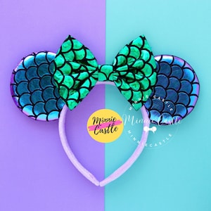Mermaid Ears, Mickey Ears, Minnie Ears, Mermaid Mickey Ears, Scales Mouse Ears, Mouse Ears Headband, Mermaid Minnie Ears, Ariel Ears