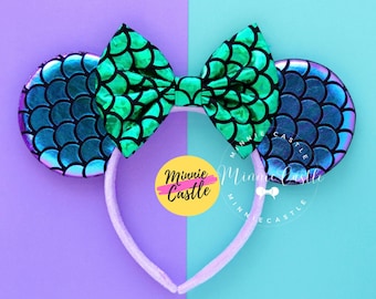 Mermaid Ears, Mickey Ears, Minnie Ears, Mermaid Mickey Ears, Scales Mouse Ears, Mouse Ears Headband, Mermaid Minnie Ears, Ariel Ears
