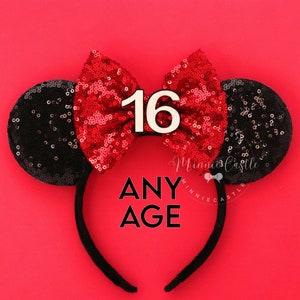 Birthday Mickey ears, Mickey Ears, 16th Birthday Mouse Ears, Birthday Minnie Ears, Red White Polka dot Mouse Ears, Minnie Ears, Disney Ear