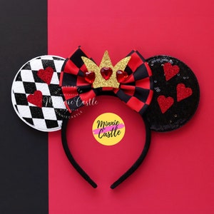 Queen of Hearts Ears, Mickey Ears, Halloween Mouse Ears, Queen of hearts Mickey Ears, Minnie Ears, Mouse Ears headband, Mickey Ears