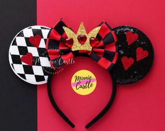 Queen of Hearts Ears, Mickey Ears, Halloween Mouse Ears, Queen of hearts Mickey Ears, Minnie Ears, Mouse Ears headband, Mickey Ears