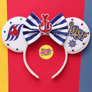 Cruise Mickey ears, Mickey Ears, Wish Mouse ears, Minnie Ears, Mouse ears, Cruise Ears, Nautical ears, Mouse Ears Headband for Adults Kids