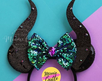 Malficent Ears, Halloween Mickey Ears, Minnie Ears, Mistress of All Evil Ears, Devil Queen  with Black Horns, Characters Mouse Ears headband