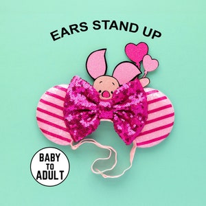Pink Pig Mickey ears, Mickey Ears, Minnie Ears, Mouse Ears with Elastic Band, Mickey Ears, Characters Ears, Mickey Ears for Adults and Kids