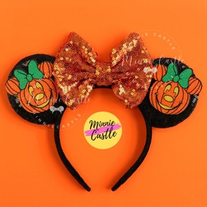 Mickey Ears Halloween, Halloween Pumpkin Ears, Mickey ears, Minnie ears, Pumpkin Halloween Minnie ears, Orange Black Mouse Ears Headband