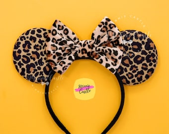 Orelhas de Rato Leopardo, Orelhas de Mickey Guepardo, Orelhas da Minnie Reino Animal, Tiara Safari Adventure Tour, Orelhas de Veludo com Estampa Animal para Crianças e Adultos