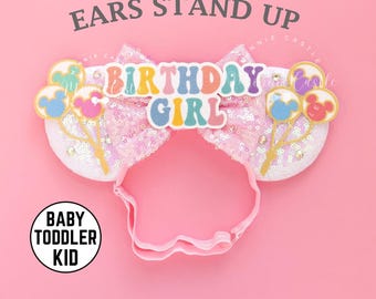 Birthday Mickey Ears for Toddlers, Baby Minnie Ears, Birthday Ears, Birthday Balloons Minnie ears, Mickey Ears, Minnie Ears Elastic Band