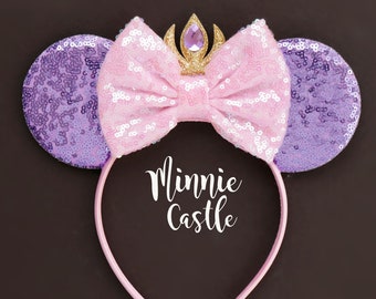 Lavender Pink Princess Mouse Ears with Bow | Crown Headband | Magic Theme Park Accessories